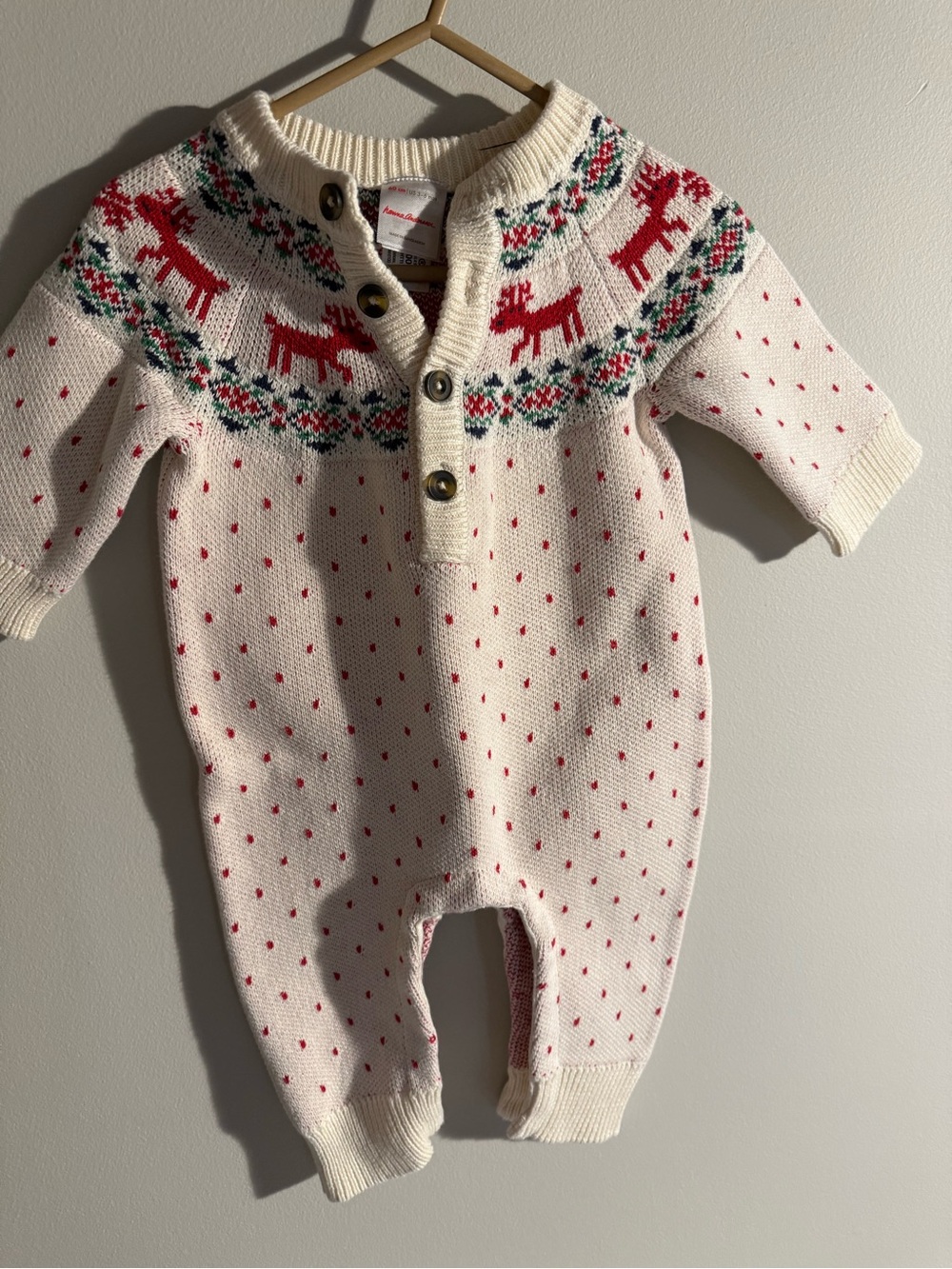 Hannah Anderson Knit One-Piece with Red Reindeer Pattern